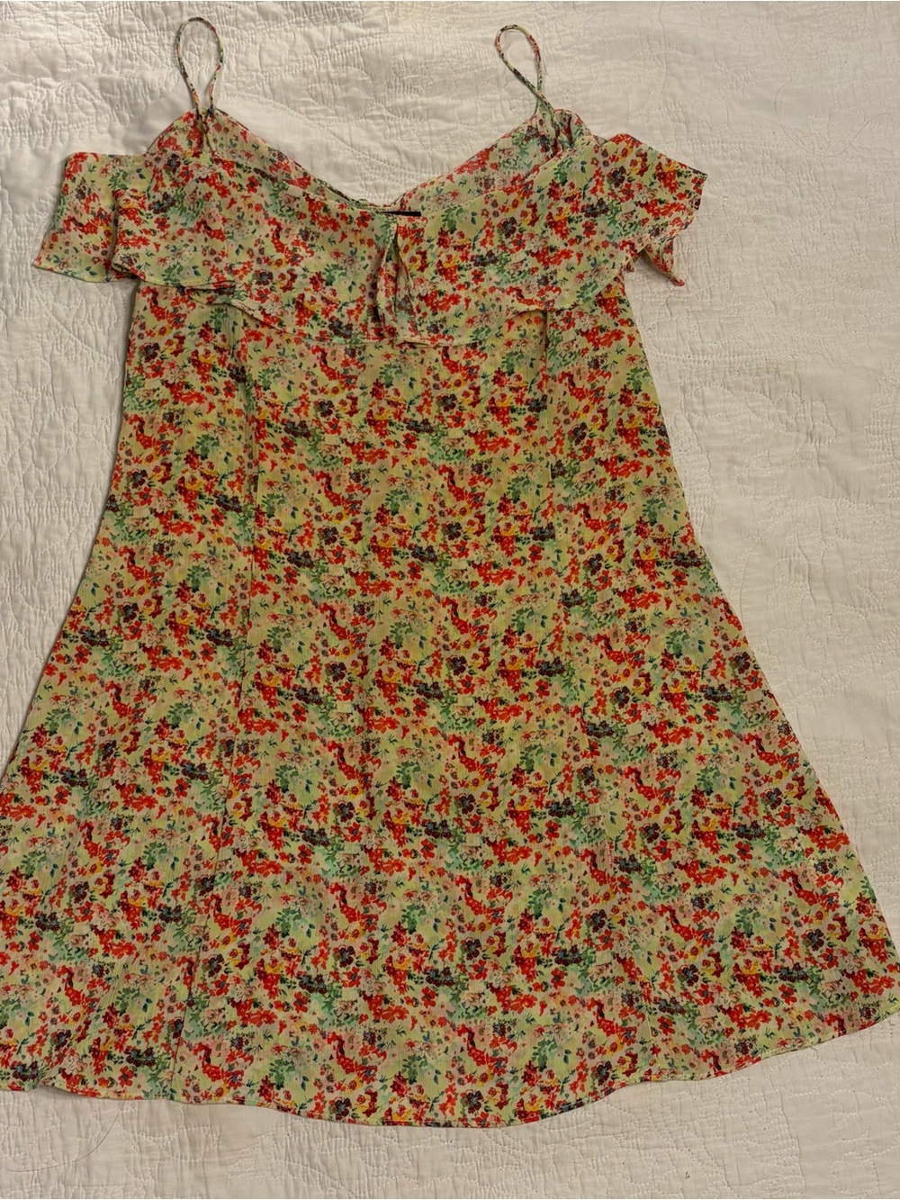Zara Basic Floral Sundress in Cream with Red & Green Print